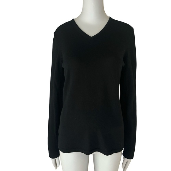 HENRI BENDEL Vintage Extra Fine Merino Wool Black V-Neck Sweater Classic Size M - Picture 1 of 13